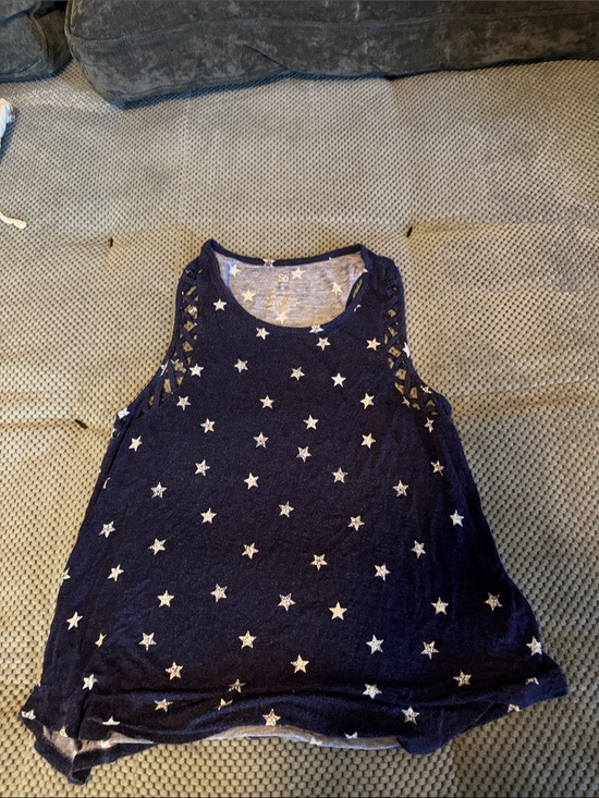 SO Tops - SO Navy Tank Top with White Star Print and Lattice Shoulders